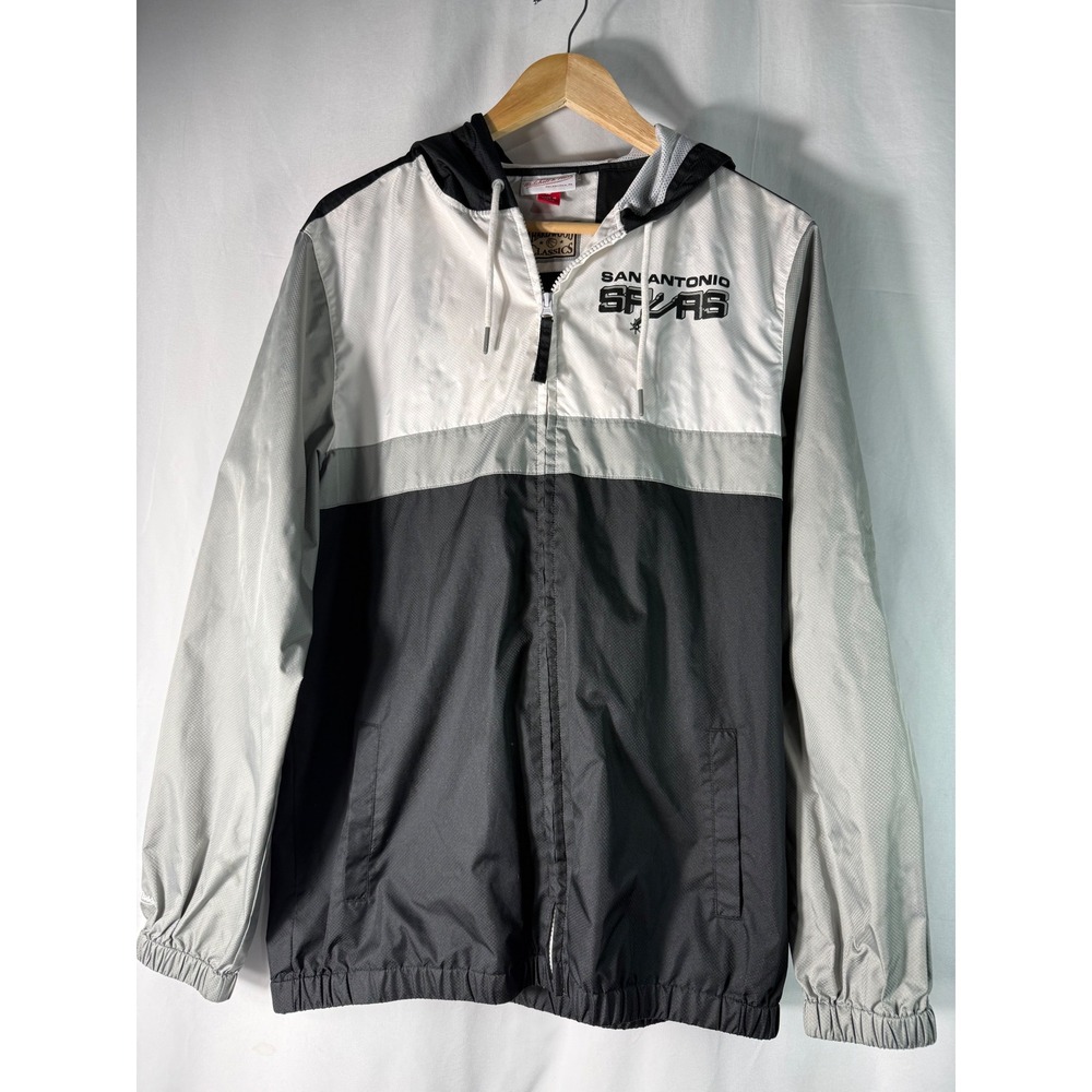 Mitchell & Ness San Antonio Spurs Windbreaker Jacket Mens Small Black‎ Grey Zip